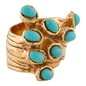 Yves Saint Laurent YSL by Stefano Pilati gold ring turquoise stone Sz 5